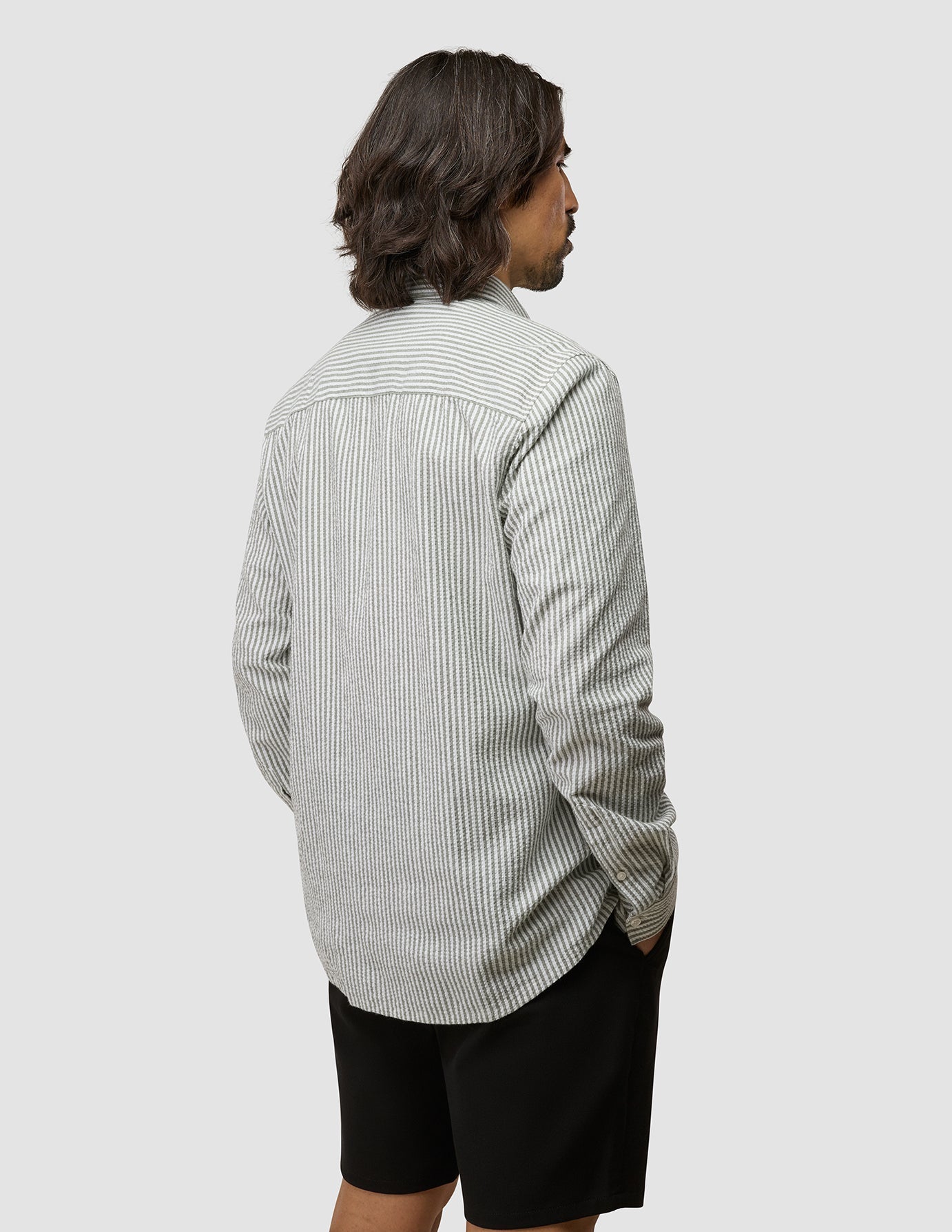 Seersucker Casual Shirt Green Stripes